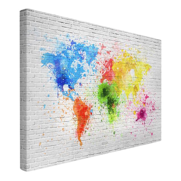 Canvas schilderijen White Brick Wall World Map