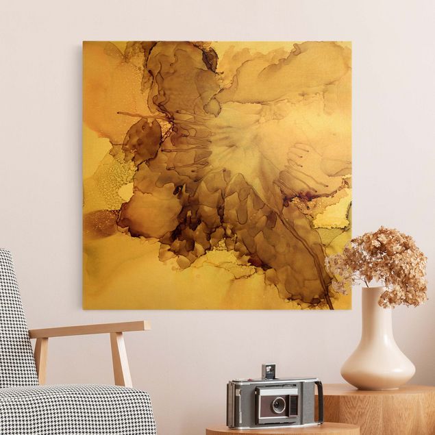 Canvas schilderijen - Goud Golden Brown Explosion I