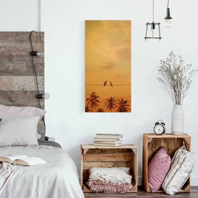 Canvas schilderijen - Goud Sunset With Hummingbird