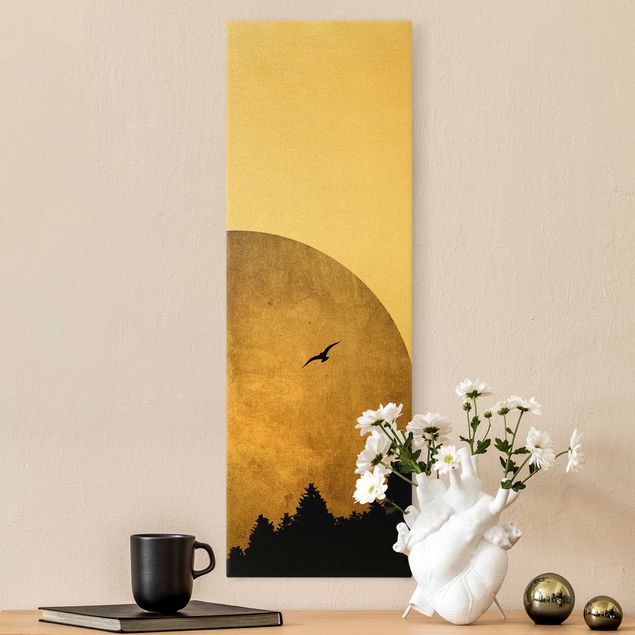 Canvas schilderijen - Goud Gold Moon In The Forest