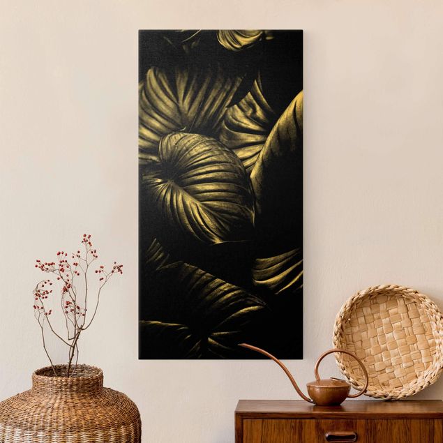 Canvas schilderijen - Goud Black And White Botany Hosta