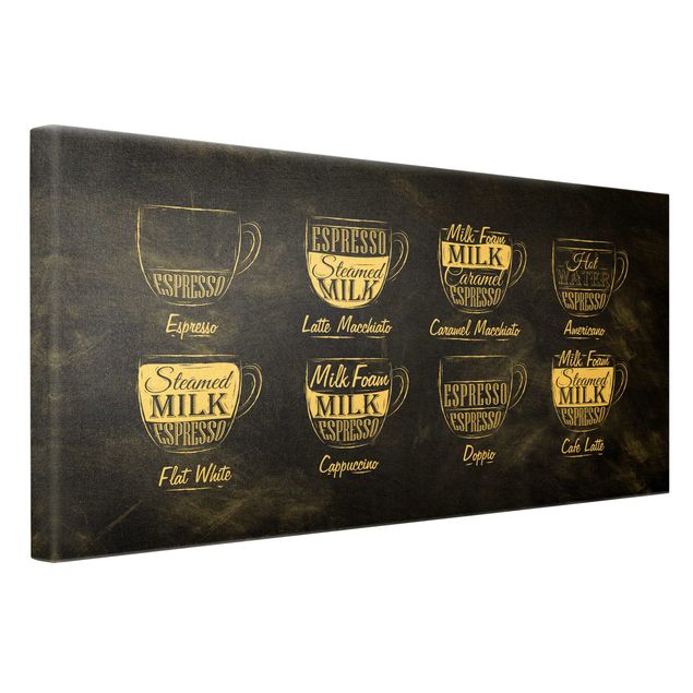 Canvas schilderijen - Goud Coffee Varieties Chalkboard