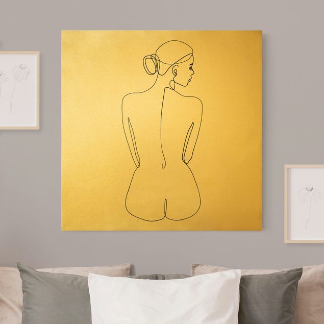 Canvas schilderijen - Goud Line Art Nudes Back Black And White
