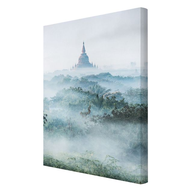 Canvas schilderijen Morning Fog Over The Jungle Of Bagan