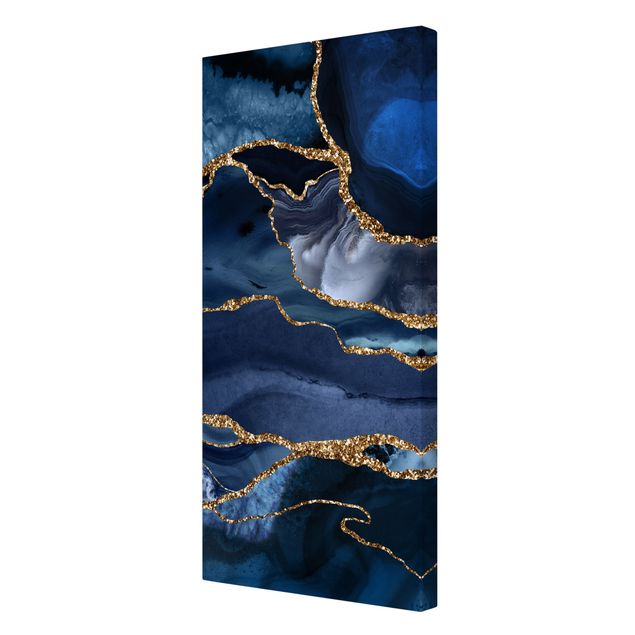 Canvas schilderijen Golden Glitter Waves Blue Backdrop