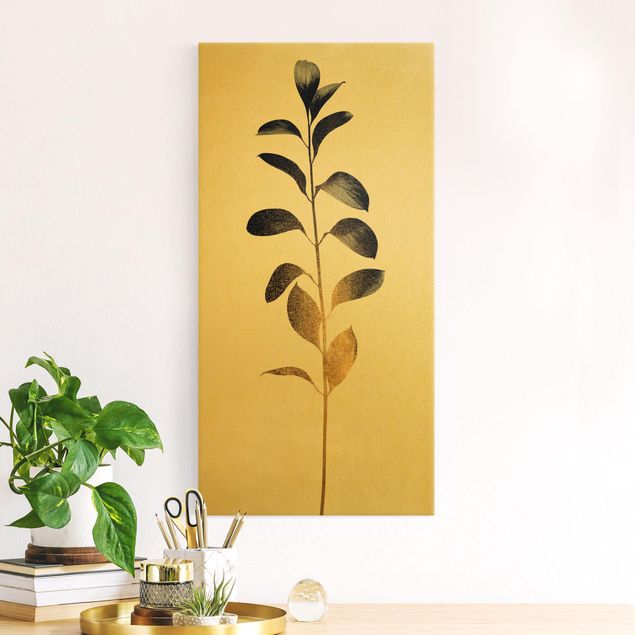 Canvas schilderijen - Goud Graphical Plant World - Gold And Grey