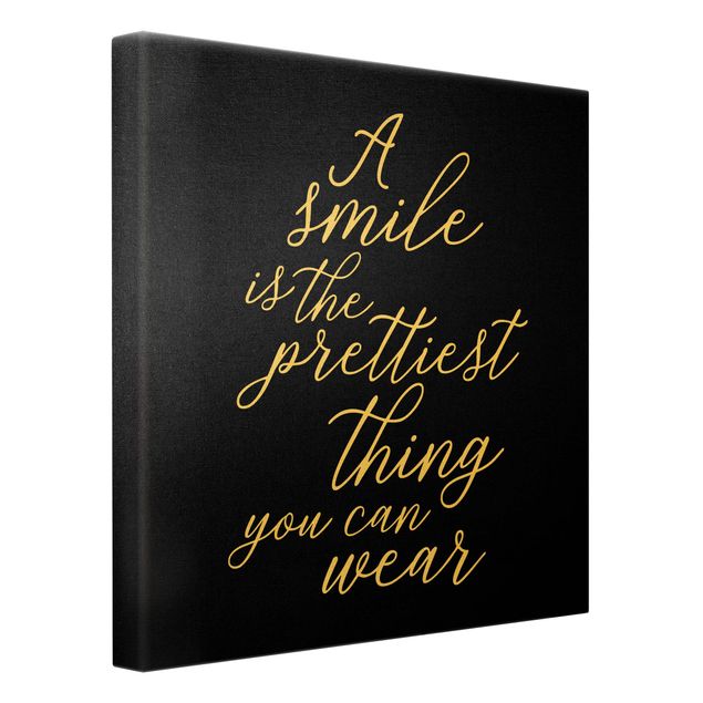 Canvas schilderijen - Goud A Smile is the prettiest thing Sans Serif Black