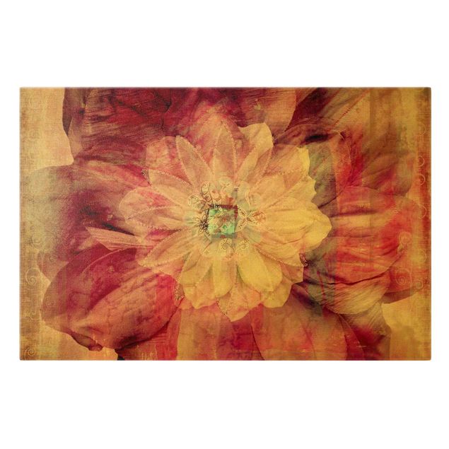 Canvas schilderijen - Goud Grunge Flower