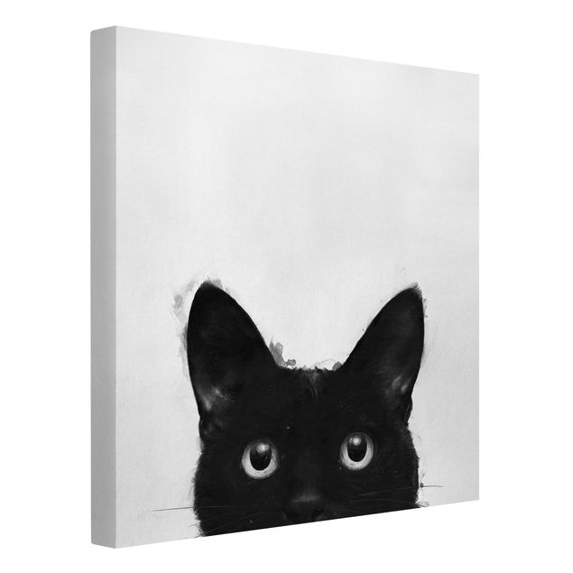 Canvas schilderijen Illustration Black Cat On White Painting