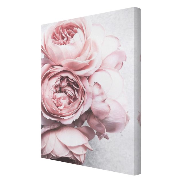 Canvas schilderijen Light Pink Peony Flowers Shabby Pastel