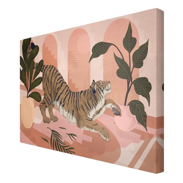 Canvas schilderijen Illustration Tiger In Pastel Pink Painting