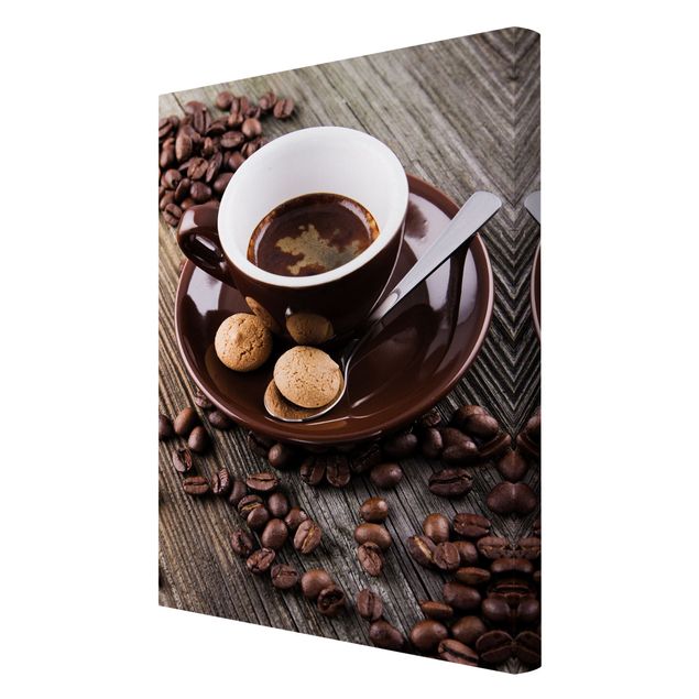 Canvas schilderijen Coffee Mugs With Coffee Beans
