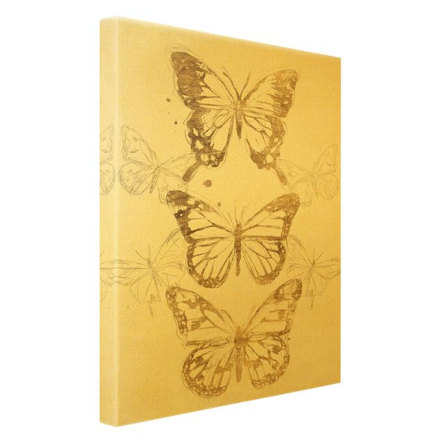 Canvas schilderijen - Goud Butterfly Composition In Gold I