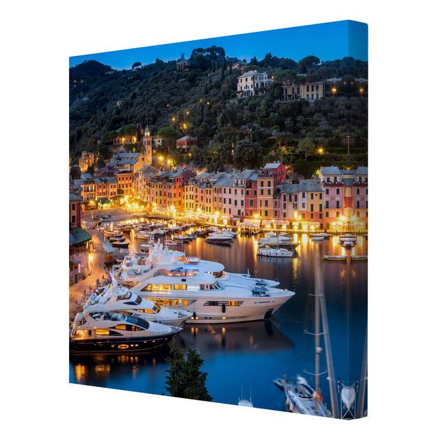 Canvas schilderijen Night Time In The Harbour Of Portofino