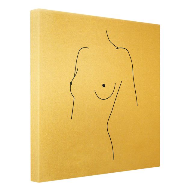 Canvas schilderijen - Goud Line Art Nude Bust Woman Black And White