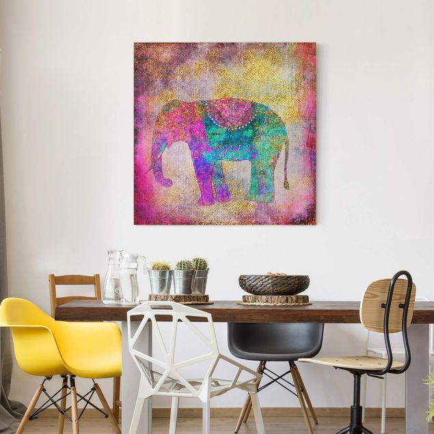 Canvas schilderijen Colourful Collage - Indian Elephant