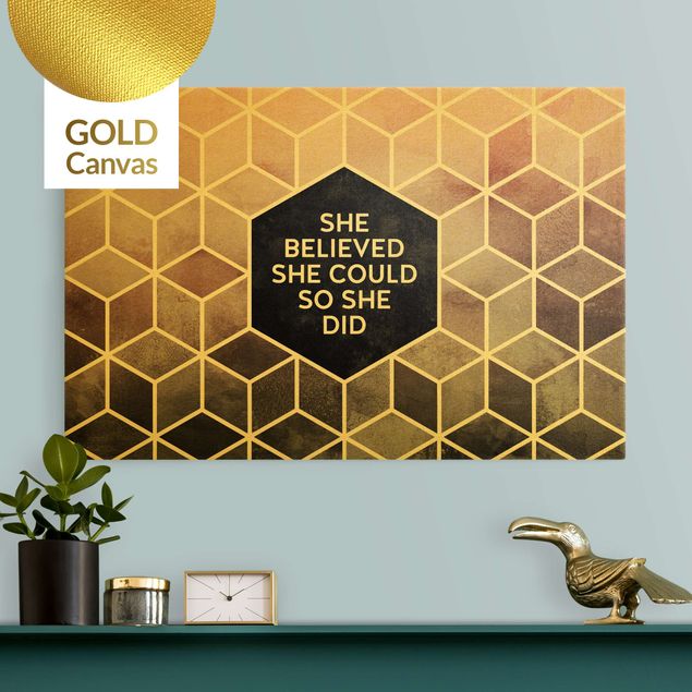 Canvas schilderijen - Goud Golden Geometry - She Believed She Could