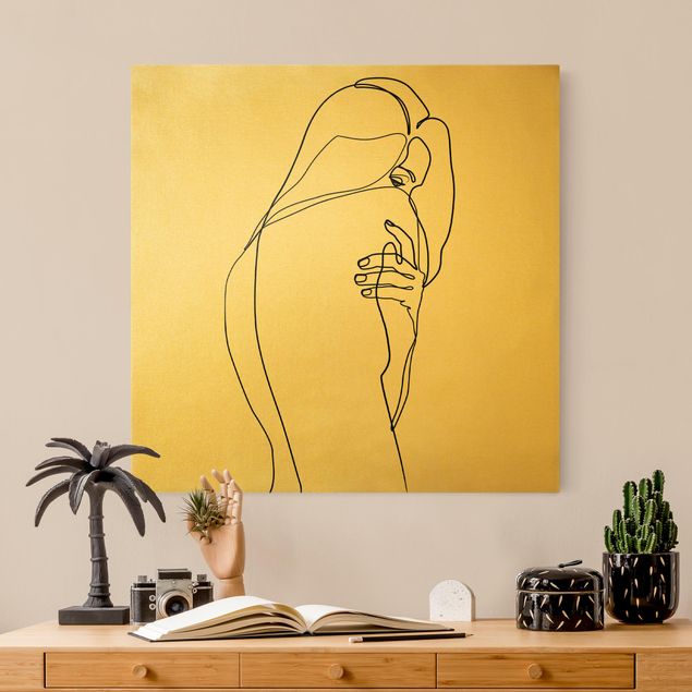 Canvas schilderijen - Goud Line Art Nude Shoulder Black And White