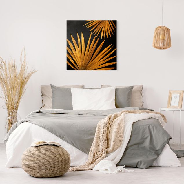 Canvas schilderijen - Goud Gold - Palm Leaf On Black