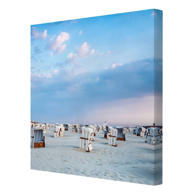 Canvas schilderijen Beach Chairs On The North Sea Beach