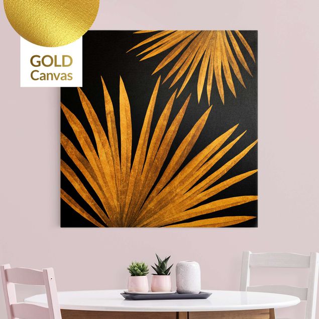 Canvas schilderijen - Goud Gold - Palm Leaf On Black