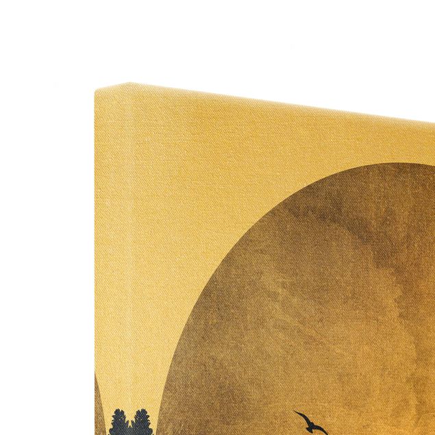 Canvas schilderijen - Goud Gold Moon In The Forest