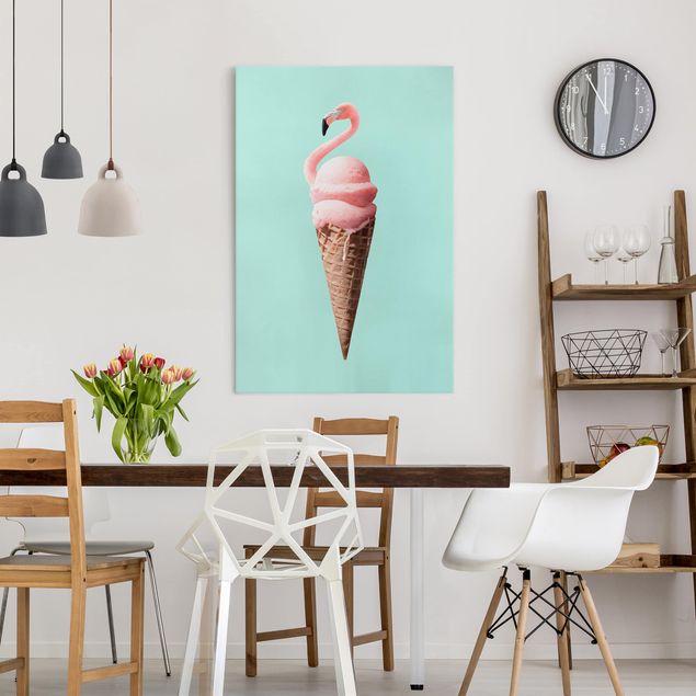 Canvas schilderijen Ice Cream Cone With Flamingo