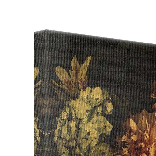 Canvas schilderijen - Goud Flowers With Fog On Black