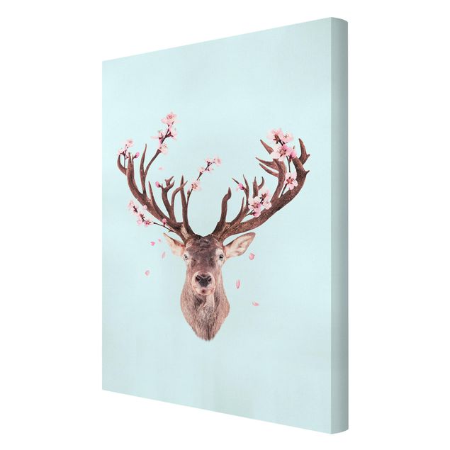 Canvas schilderijen Deer With Cherry Blossoms
