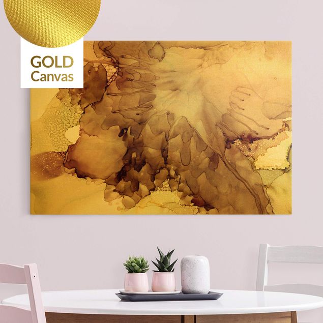 Canvas schilderijen - Goud Golden Brown Explosion I