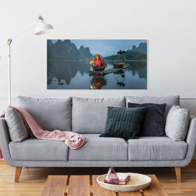 Canvas schilderijen Cormorant Fisherman At Dusk