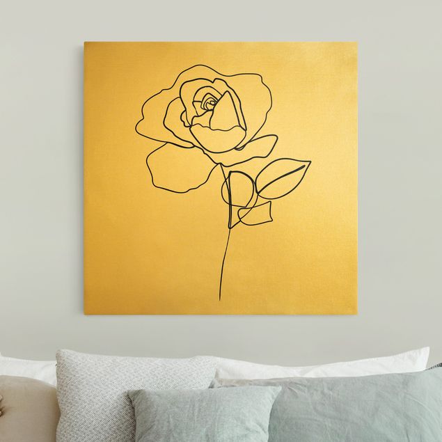 Canvas schilderijen - Goud Line Art Rose Black White