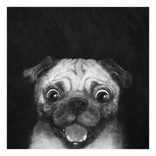Canvas schilderijen Illustration Dog Pug Painting On Black And White