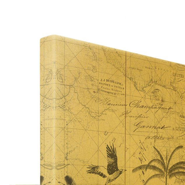 Canvas schilderijen - Goud Vintage Collage - Exotic Map