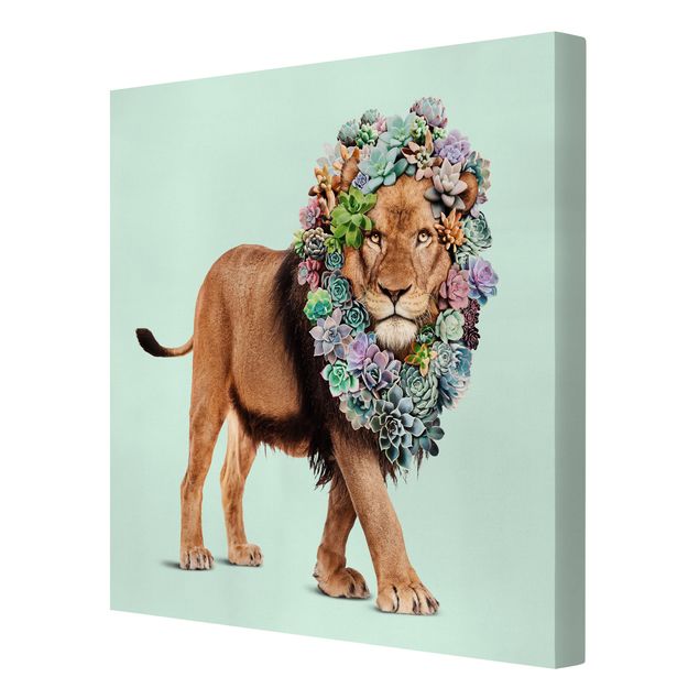 Canvas schilderijen Lion With Succulents