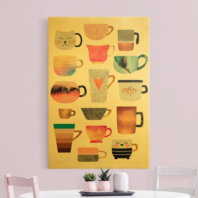 Canvas schilderijen - Goud Colourful Mugs With Gold