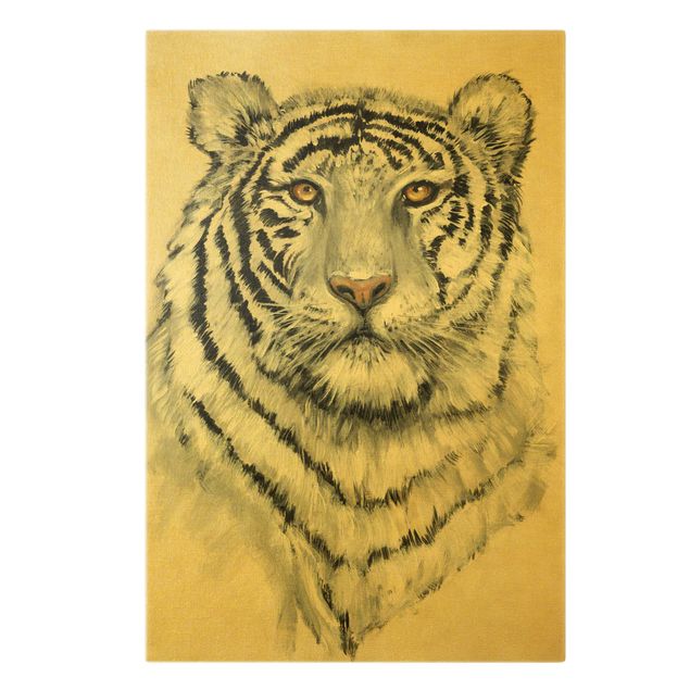 Canvas schilderijen - Goud Portrait White Tiger I