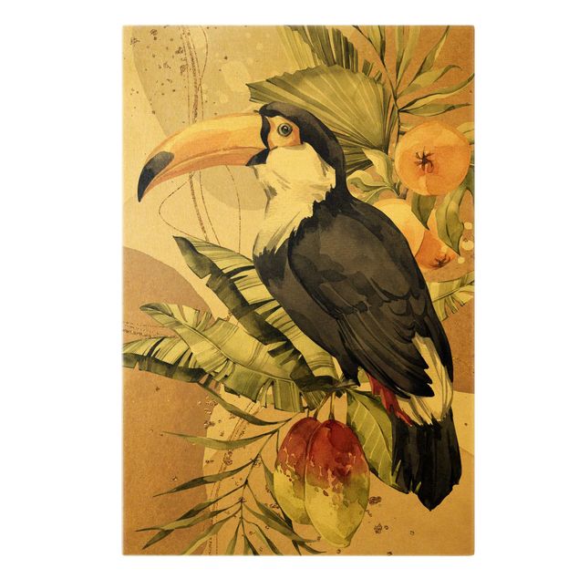 Canvas schilderijen - Goud Tropical Birds - Toucan