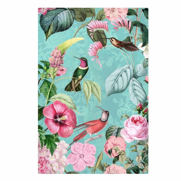 Canvas schilderijen Vintage Collage - Hummingbird In Pradise