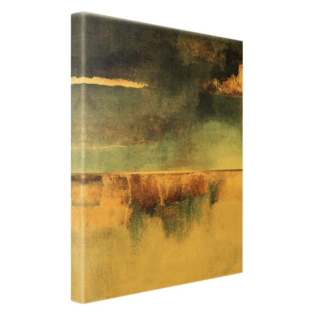 Canvas schilderijen - Goud Abstract Lakeshore In Gold