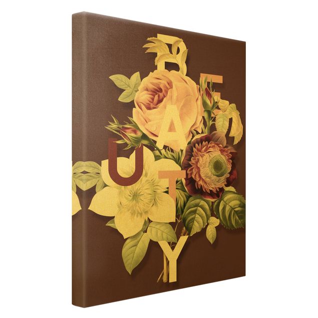 Canvas schilderijen - Goud Floral Typography - Beauty