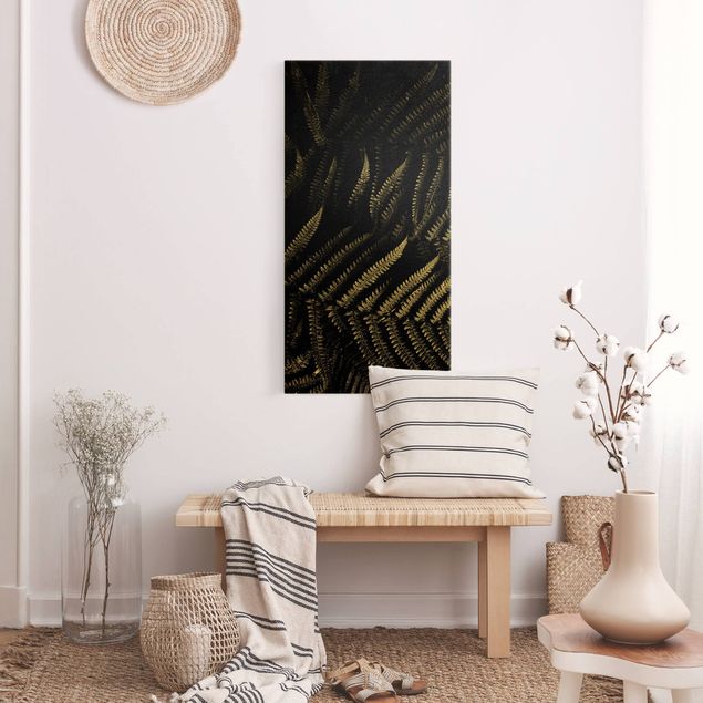 Canvas schilderijen - Goud Black And White Botany Fern