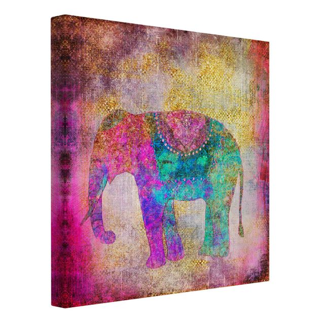 Canvas schilderijen Colourful Collage - Indian Elephant