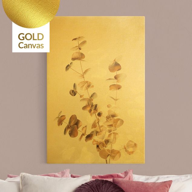 Canvas schilderijen - Goud Golden Eucalyptus With White