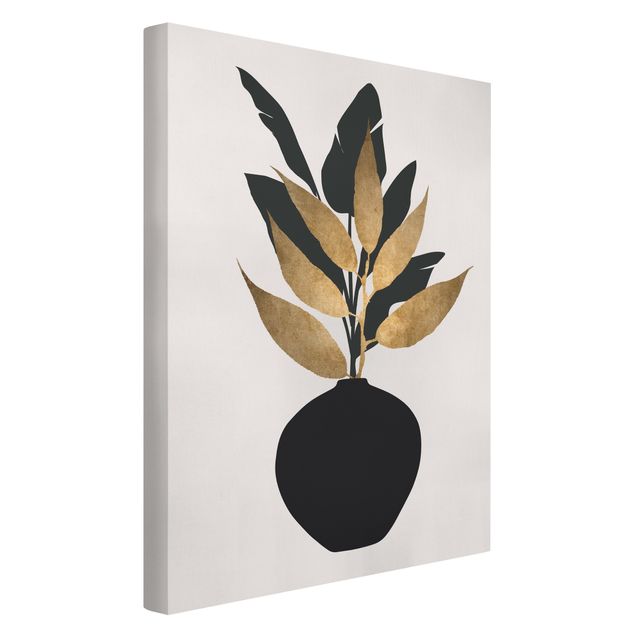Canvas schilderijen Graphical Plant World - Gold And Black