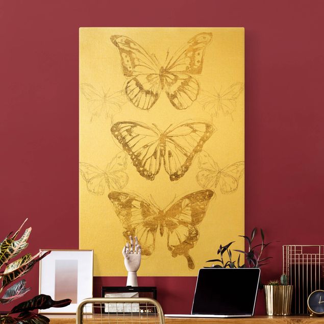 Canvas schilderijen - Goud Butterfly Composition In Gold II