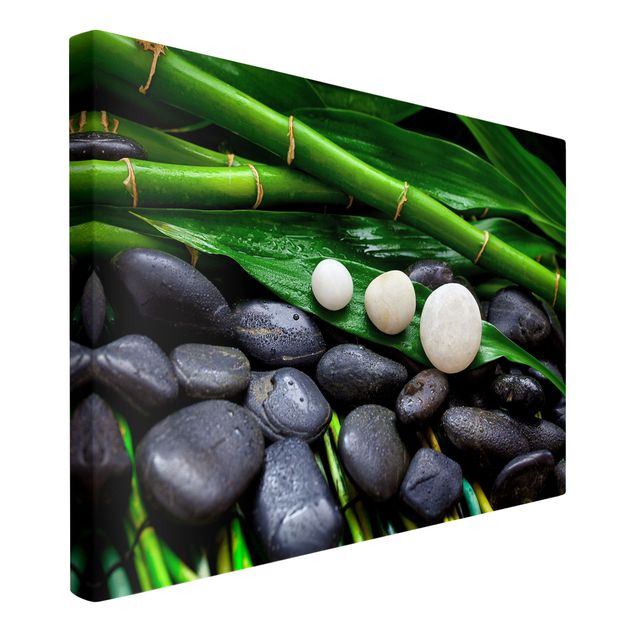 Canvas schilderijen Green Bamboo With Zen Stones