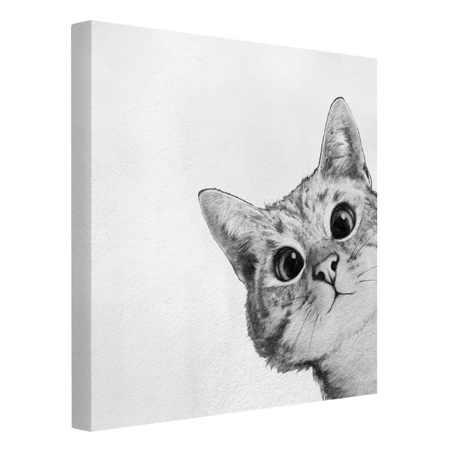 Canvas schilderijen Illustration Cat Drawing Black And White