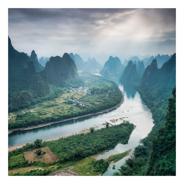 Canvas schilderijen View Of Li River And Valley