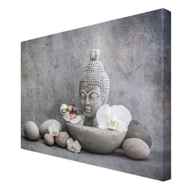Canvas schilderijen Zen Buddha, Orchid And Stone